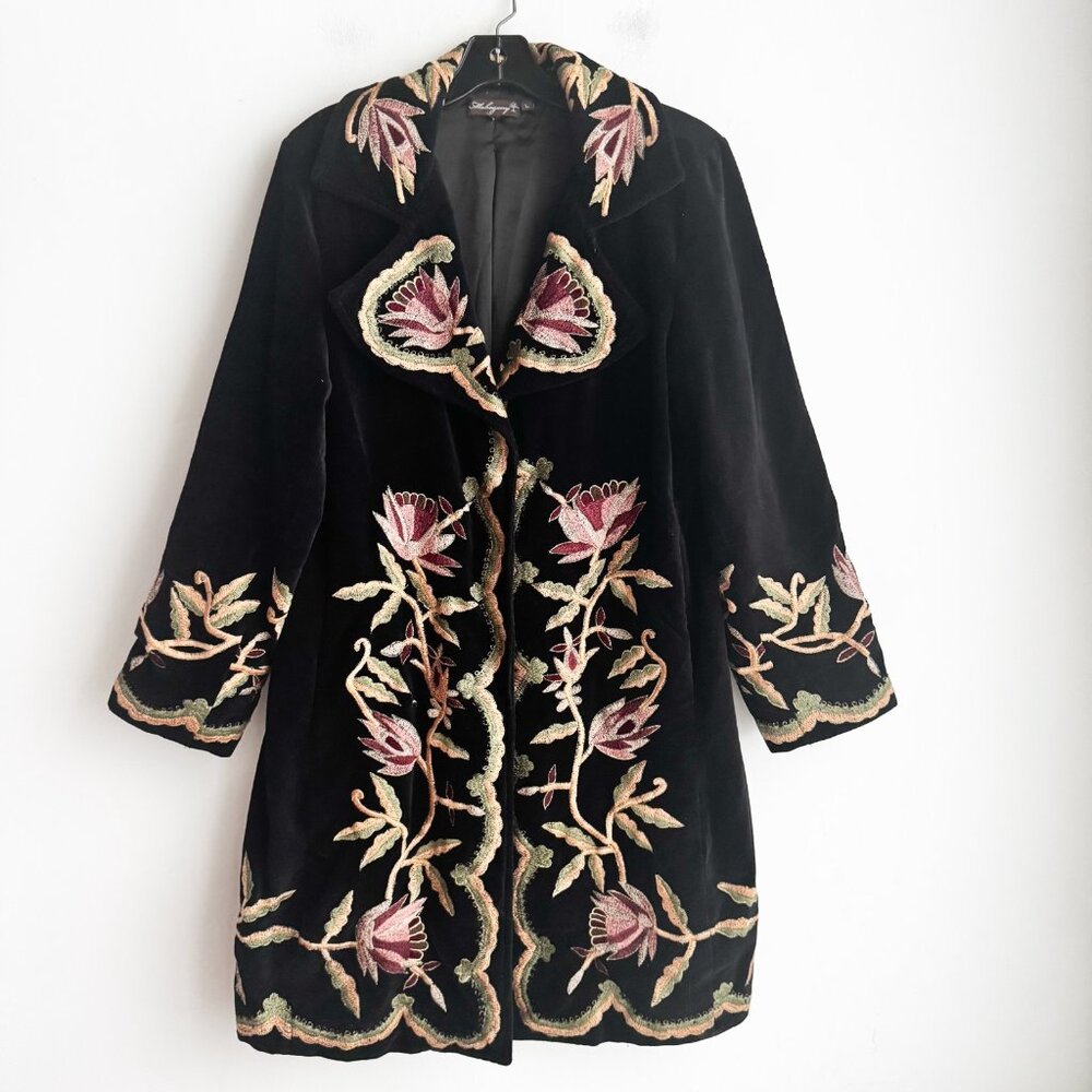 Black Embroidered Velvet Coat - Mahogany - Picture 4 of 7